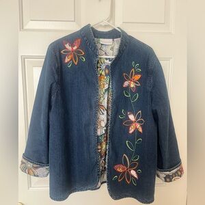 Alfred Dunner Blue Floral Jean Jacket